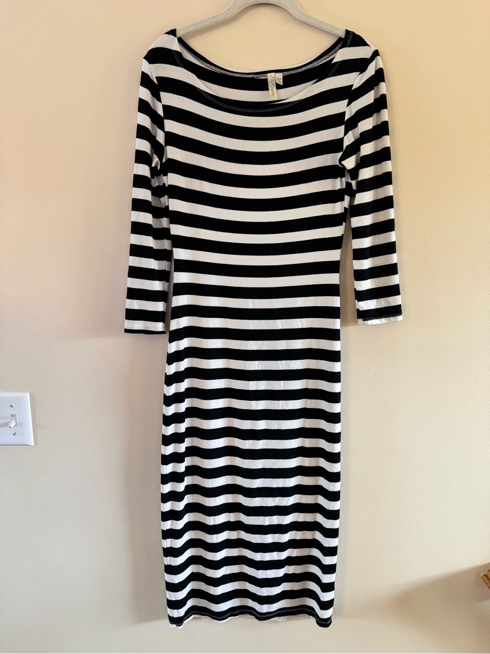 Black & White Striped Midi Dress with Boatneck